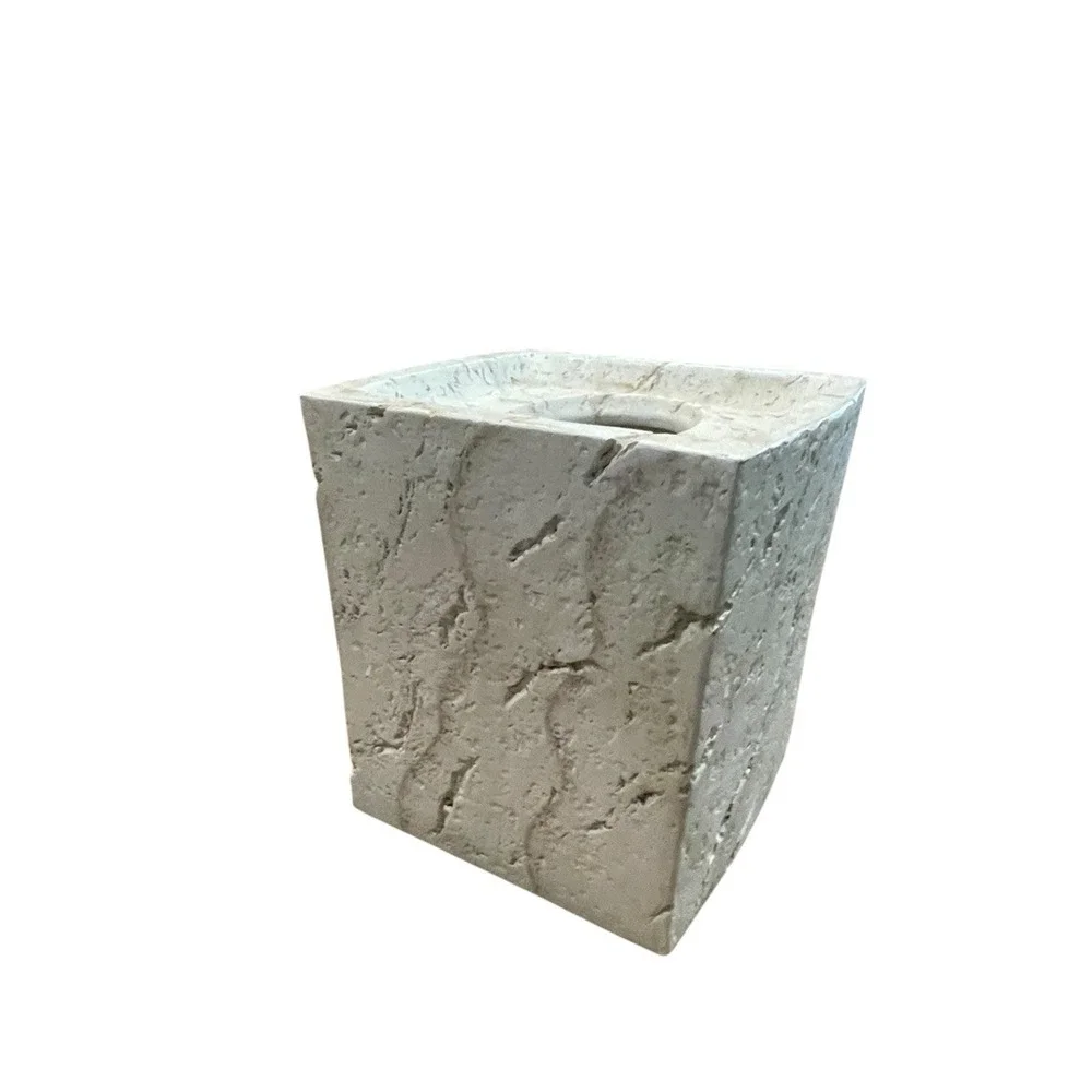 Ceramic Stone Tissue Box Holder | Crackled Texture Cream Tissue Cover